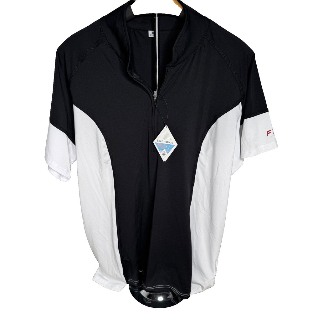 FITST4 Cycling Shirt 2XL Black White Half Zip UPF 50+ NWT Stretch Activewear
